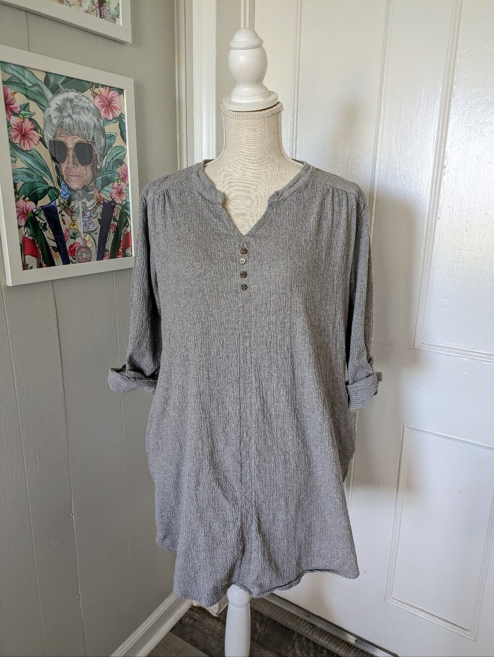 Neon Buddha Casual Grey Tunic Dress Size Sm Minimalist Pockets Relaxed Fit